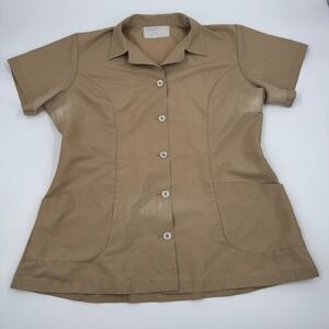 Angelica Uniform Shirt Women 42 Tan Burgers N More Vintage 70s Graphic Button Up